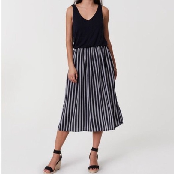 LOFT Striped Duet Dress - Navy - Picture 2 of 8